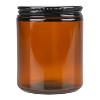 Amber Glass Jar Wide Mouth Black Aluminium Lid 270ML