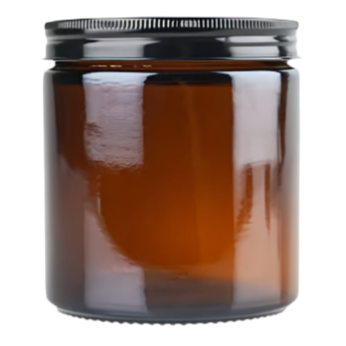 Amber Glass Jar Wide Mouth Black Aluminium Lid 500ML