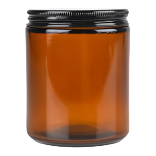 Amber Glass Jar Wide Mouth Black Aluminium Lid 270ML